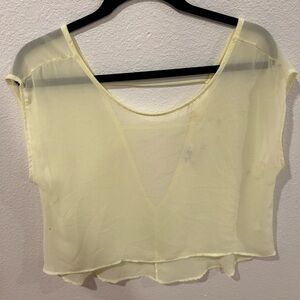 Solemio Yellow Sheer Crop Blouse with Cap Sleeves